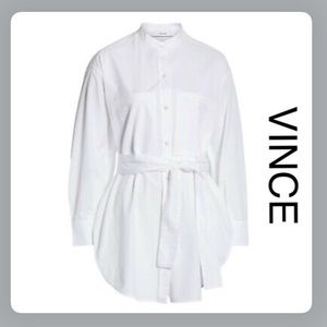 🆕 VINCE White Mandarin Collar Belted Tunic